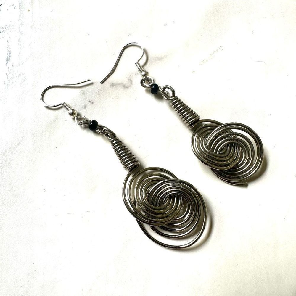 Silver spiral drop earrings